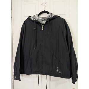 ESPN Golf Jacket Windbreaker Black Women's Medium Flannel Lined Zip Embroidery